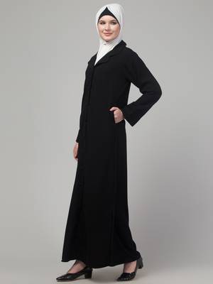 Black matt nida button abaya with hijab 4