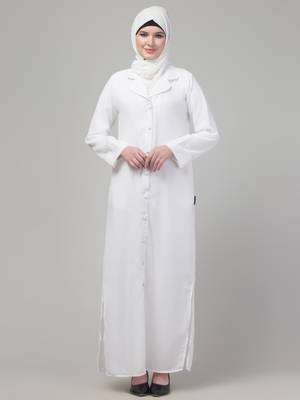 White matt nida button abaya with hijab 1