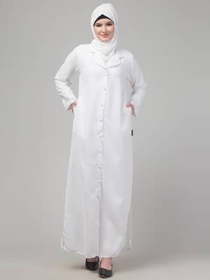 White matt nida button abaya with hijab 3