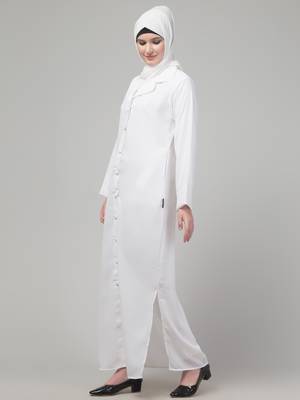 White matt nida button abaya with hijab 4