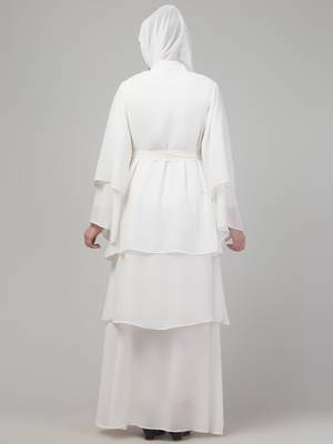 White 3 layers bell sleeves flare abaya with hijab 2