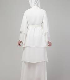 White 3 layers bell sleeves flare abaya with hijab
