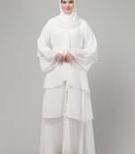 White 3 layers bell sleeves flare abaya with hijab