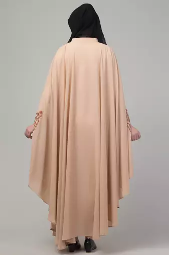 Beige threads embroiderey irani kaftan abaya with embroidered hijab