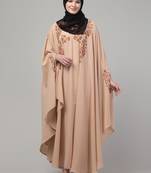 Beige threads embroiderey irani kaftan abaya with embroidered hijab