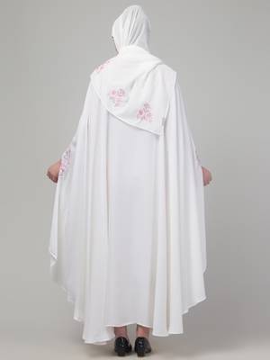 White threads embroiderey irani kaftan abaya with embroidered hijab 2