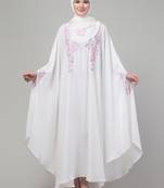 White threads embroiderey irani kaftan abaya with embroidered hijab
