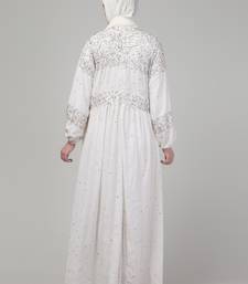 White sequins hand embroidred balloon sleeve abaya with hijab