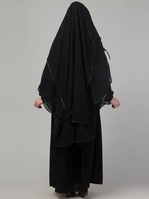 Black layers satin tape abaya khimer set 2