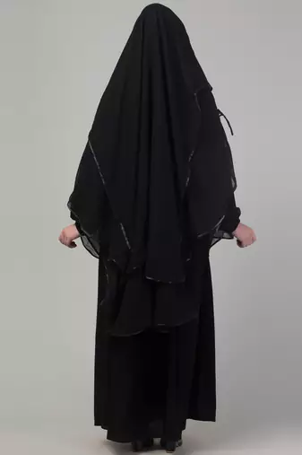 Black layers satin tape abaya khimer set