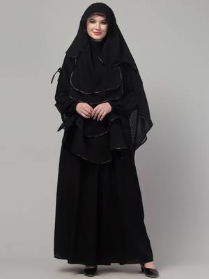Black layers satin tape abaya khimer set 1