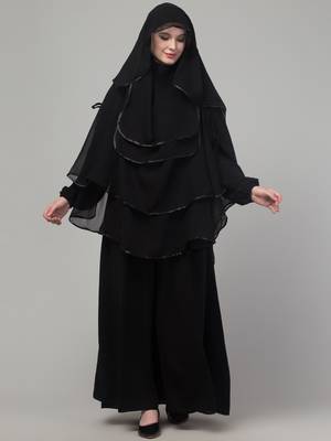 Black layers satin tape abaya khimer set 3