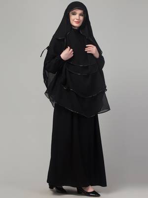 Black layers satin tape abaya khimer set 4