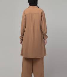 Beige elastic sleeves pleats modest abaya cord set