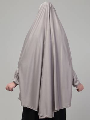 Grey stretchable knee length jilbab cum prayer khimer hijab 2