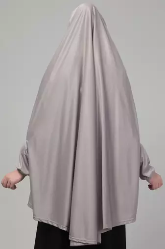 Grey stretchable knee length jilbab cum prayer khimer hijab