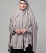 Grey stretchable knee length jilbab cum prayer khimer hijab
