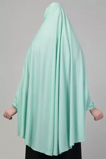 Mint green stretchable knee length jilbab cum prayer khimer hijab