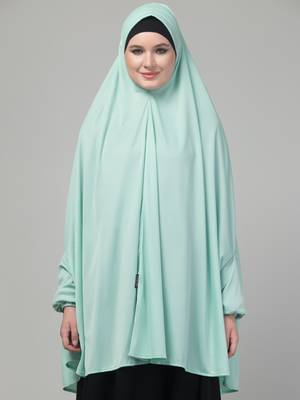 Mint green stretchable knee length jilbab cum prayer khimer hijab 1