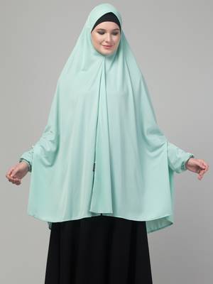 Mint green stretchable knee length jilbab cum prayer khimer hijab 3