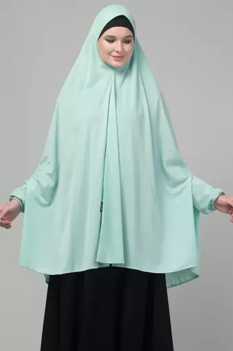Mint green stretchable knee length jilbab cum prayer khimer hijab
