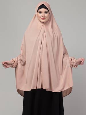 Mauve stretchable knee length jilbab cum prayer khimer hijab 1