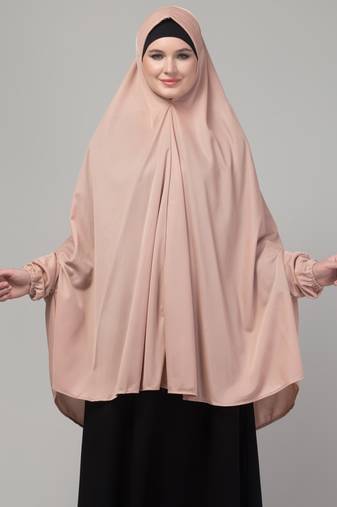 Mauve stretchable knee length jilbab cum prayer khimer hijab