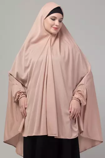 Mauve stretchable knee length jilbab cum prayer khimer hijab