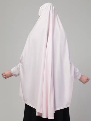 Light pink stretchable knee length jilbab cum prayer khimer hijab 2