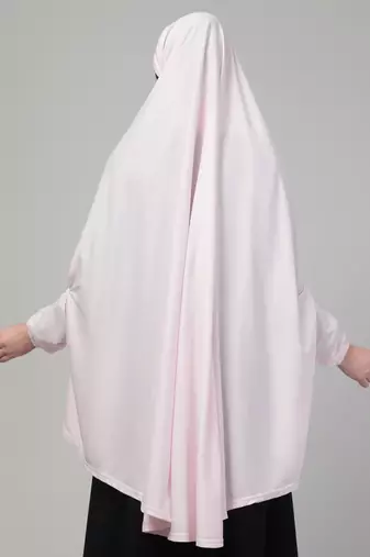 Light pink stretchable knee length jilbab cum prayer khimer hijab