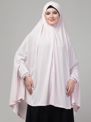 Light pink stretchable knee length jilbab cum prayer khimer hijab 3