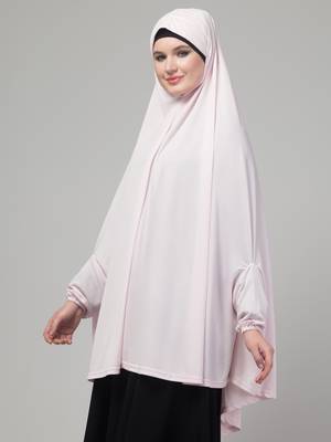 Light pink stretchable knee length jilbab cum prayer khimer hijab 4