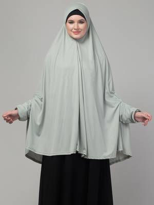 sage green polyester plain jilbab 3