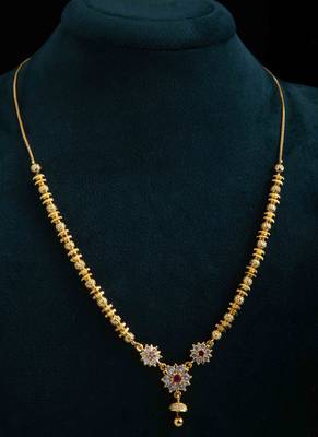 Gold-Plated Ball Beaded Necklace with American Diamond Pendant 3