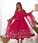 Classic Pink Orgenza Anarkali Readymade Gown