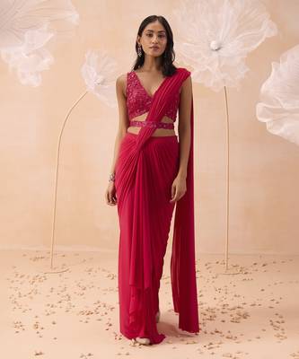 Fuchsia drape saree 1