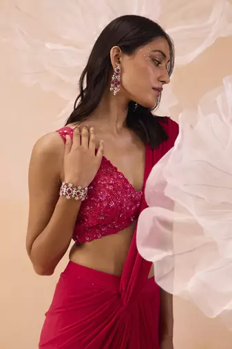 Fuchsia drape saree