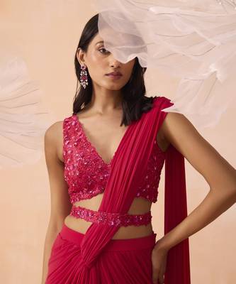 Fuchsia drape saree 3