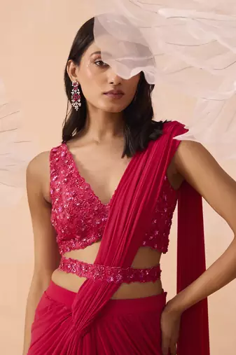 Fuchsia drape saree
