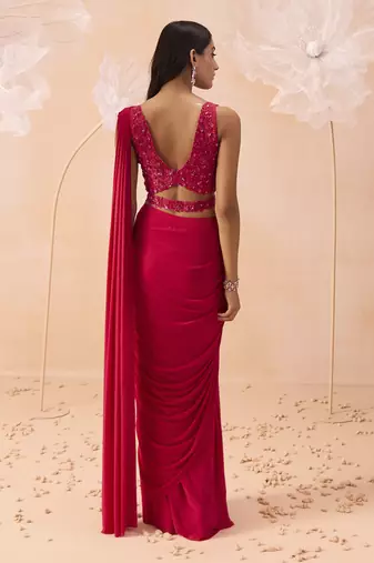 Fuchsia drape saree
