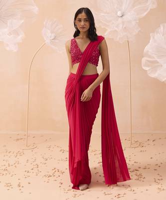 Fuchsia drape saree 5