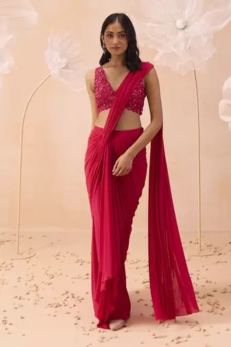 Fuchsia drape saree