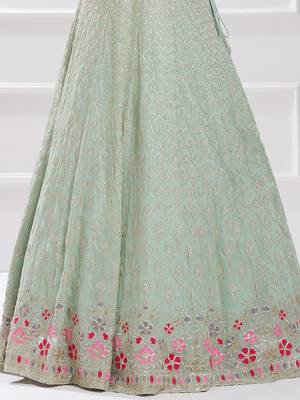 mint green georgette sequin embroidered lehenga set choli with dupatta 3