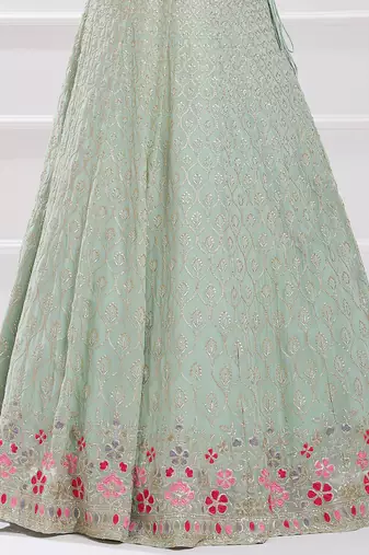 mint green georgette sequin embroidered lehenga set choli with dupatta