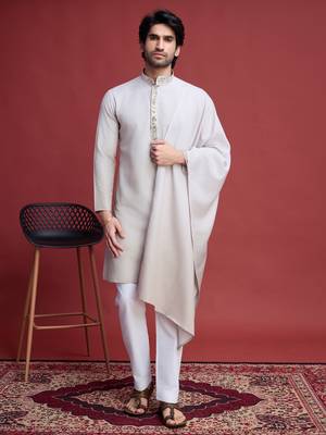 Beige rayon mirror work wedding function festival marriage party wear straight kurta with dupatta 1