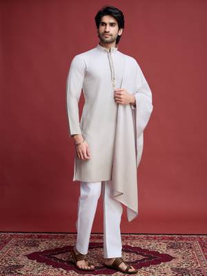 Beige rayon mirror work wedding function festival marriage party wear straight kurta with dupatta 3