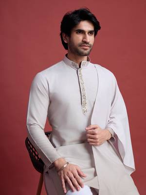 Beige rayon mirror work wedding function festival marriage party wear straight kurta with dupatta 4