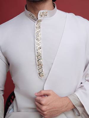 Beige rayon mirror work wedding function festival marriage party wear straight kurta with dupatta 5