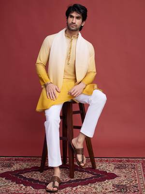 Yellow rayon mirror work wedding function festival marriage party wear straight kurta with dupatta 1