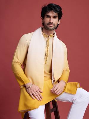 Yellow rayon mirror work wedding function festival marriage party wear straight kurta with dupatta 4